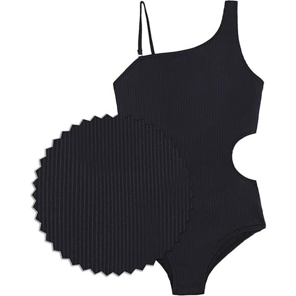 New Kanu Surf Girl Size 16 Black Cori Beach Sport One Shoulder Side Cut Swimsuit - Picture 2 of 3